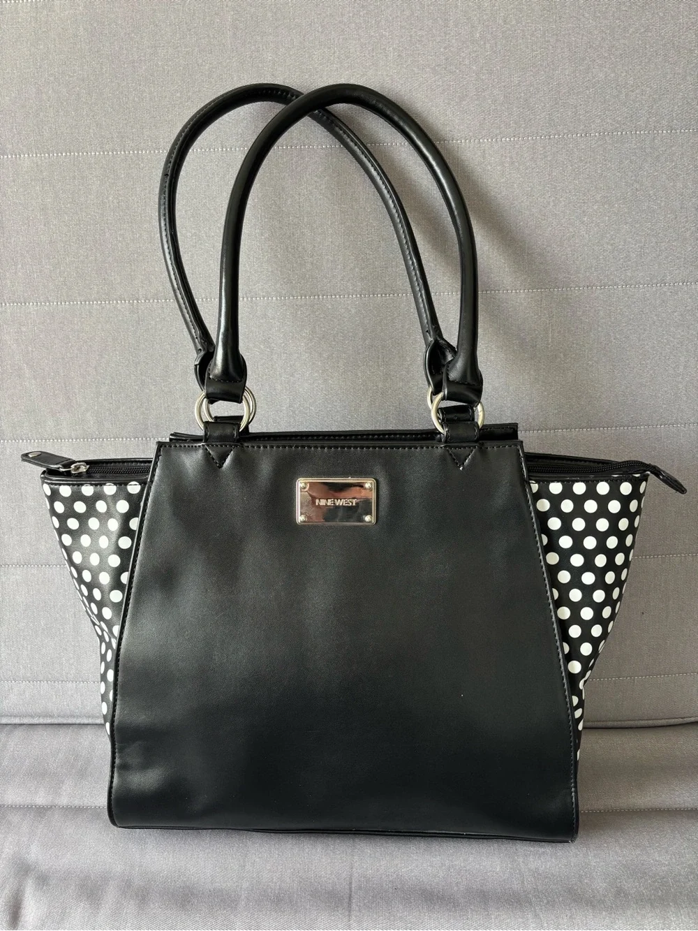 Nine West Black Tote with White Polka Dot Accents